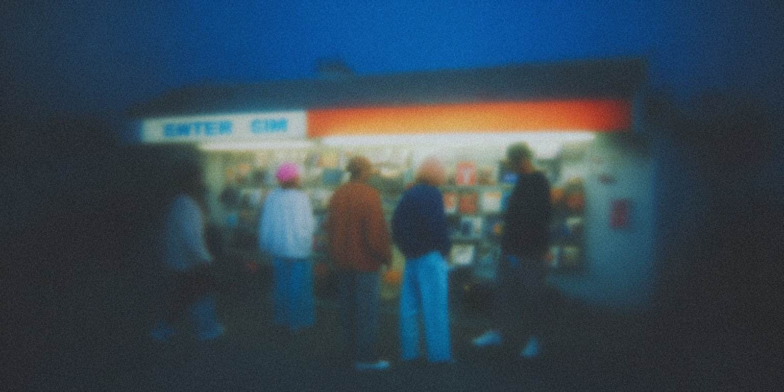 A storefront at dusk